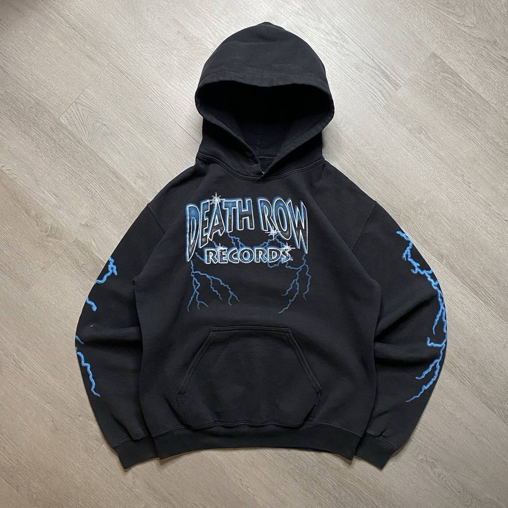 Death Row Records Lightning Sleeves Pullover Hoodie Men's Size Small Y2K Grunge